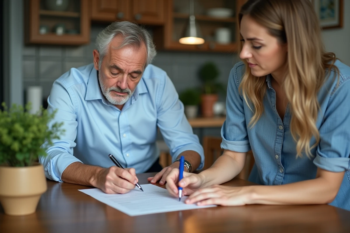 Homme signant un contrat à la maison dans un cadre convivial