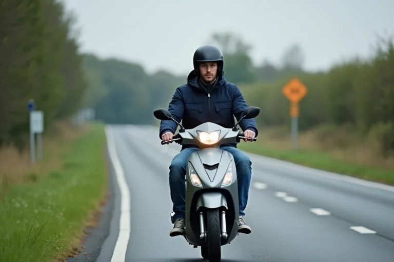 Jeune homme en scooter sur une route française