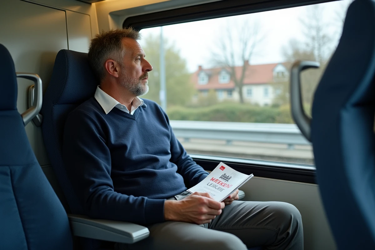 Voyageur en train Transilien le week-end avec son forfait Navigo zones 1 à 5